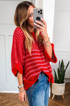 Striped 3/4 Draped Sleeve Slouchy Sweater