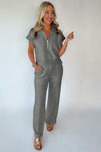Half Zip Polo Tee Casual Pant Set