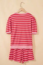 Striped Puff Short Sleeve T Shirt Matching Shorts Set