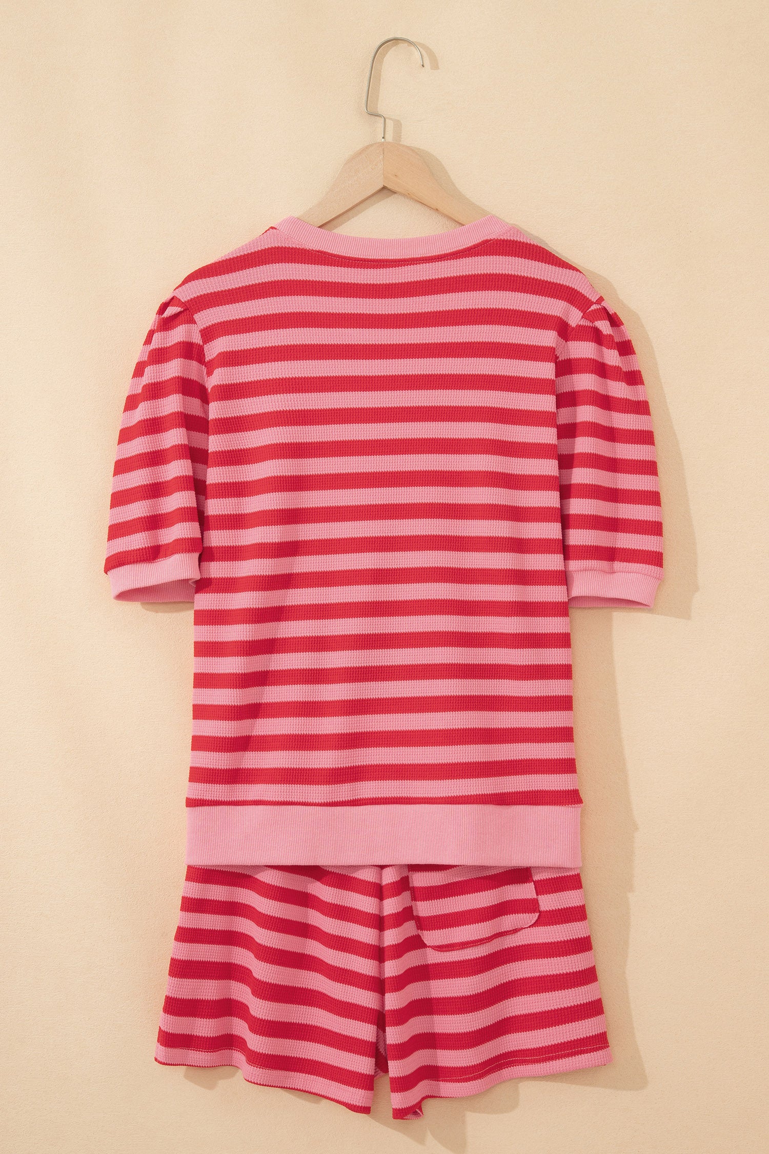 Striped Puff Short Sleeve T Shirt Matching Shorts Set