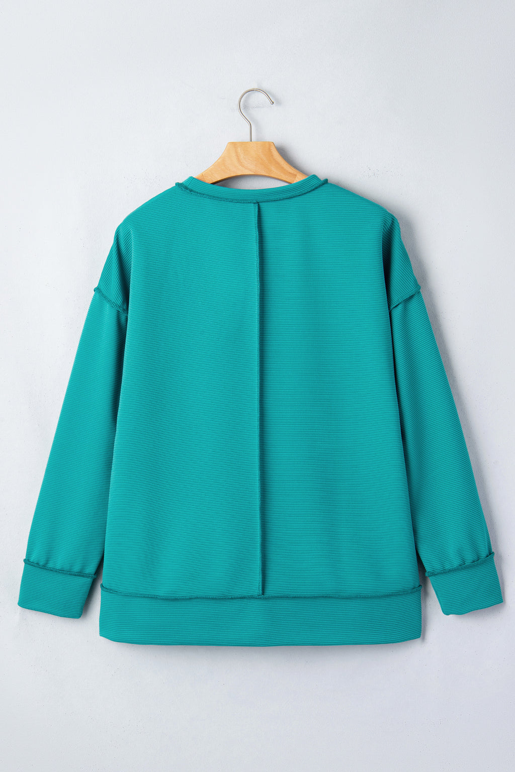 Horizontal Ribbed Exposed Seam Detail Drop Shoulder Baggy Pullover