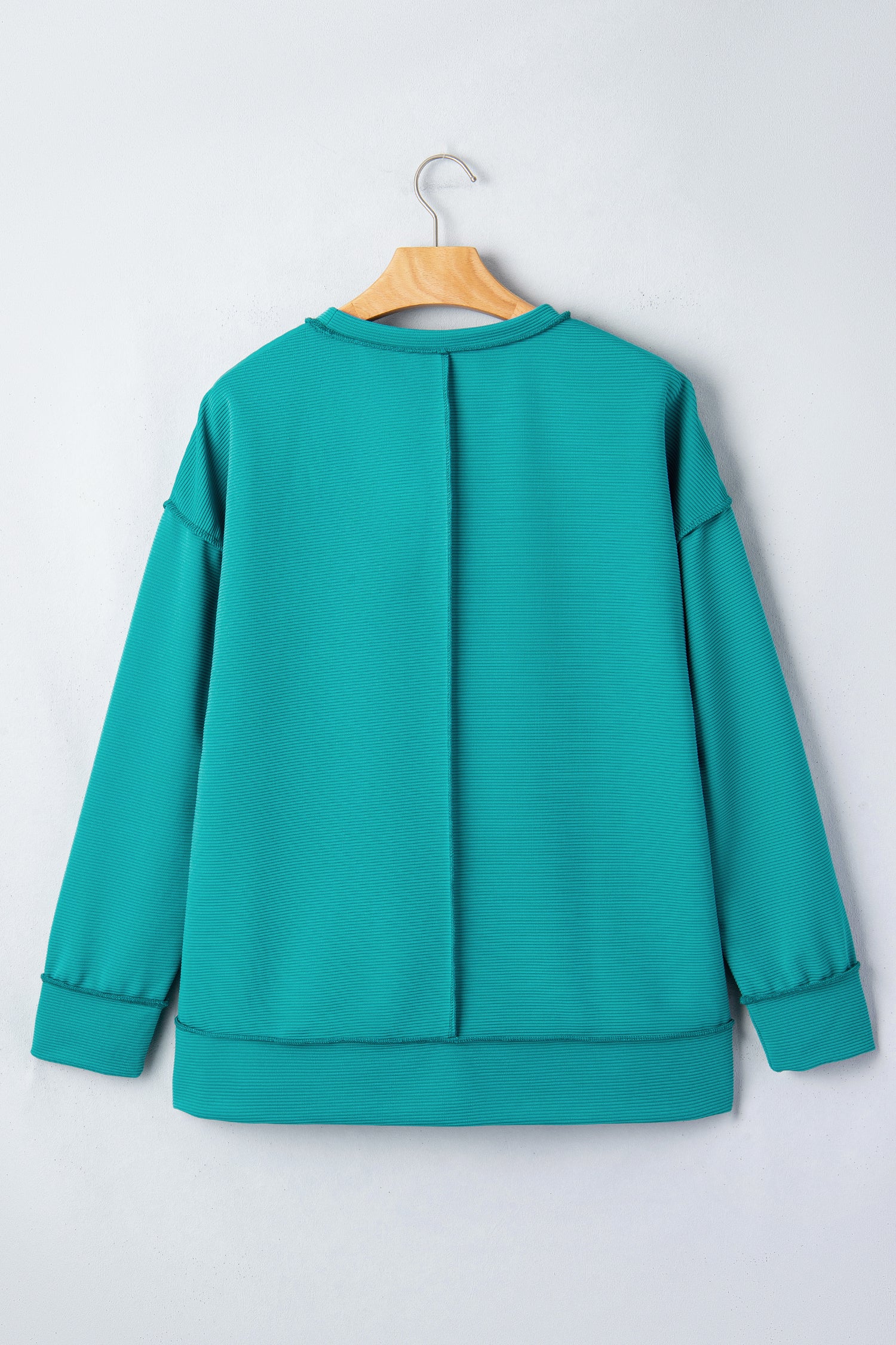 Horizontal Ribbed Exposed Seam Detail Drop Shoulder Baggy Pullover