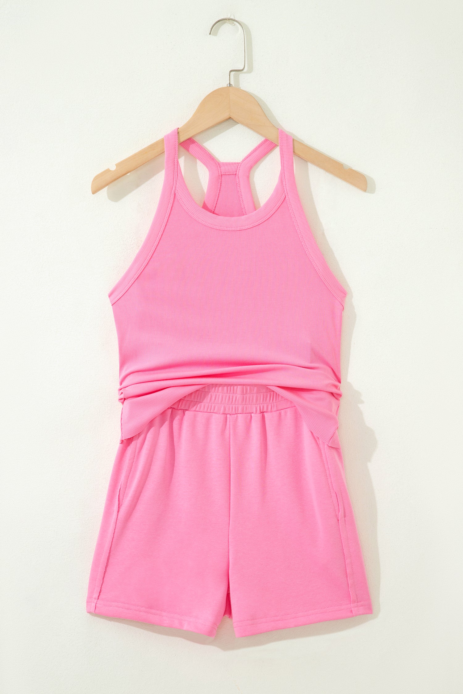 Slim Tank Top Elastic High Waist Shorts 2pcs Outfit