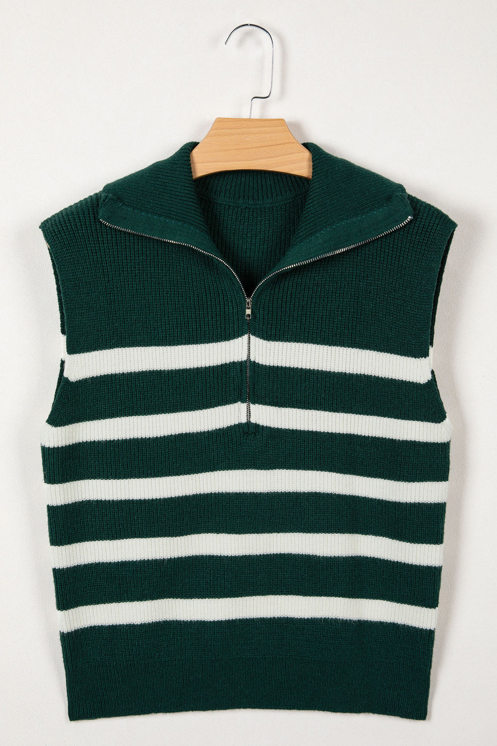 Ribbed Half Zip Collared Sweater Vest