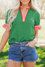 Striped Frilled Collar Ruffled Short Sleeve Blouse