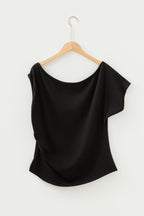 Plus Size Solid Color Asymmetric Neck Short Sleeve Blouse