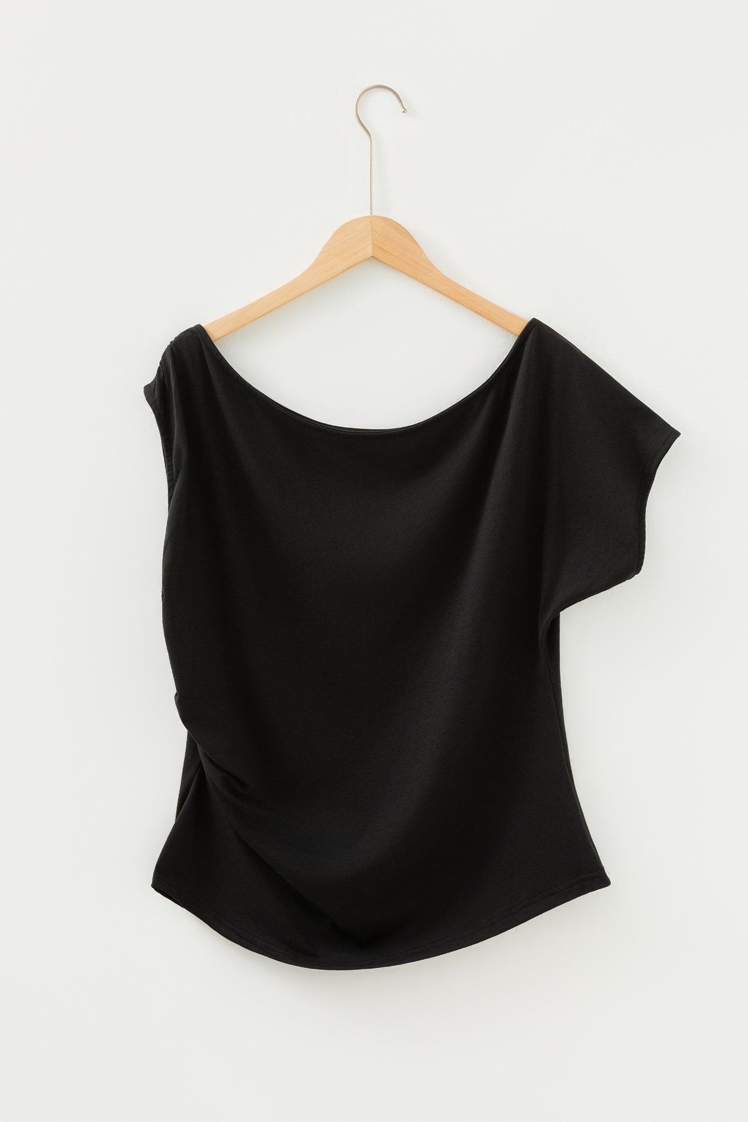 Plus Size Solid Color Asymmetric Neck Short Sleeve Blouse