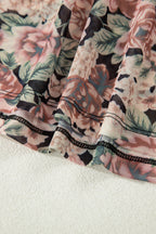 Black Floral Print Mesh Long Sleeve Foldover Off Shoulder Top