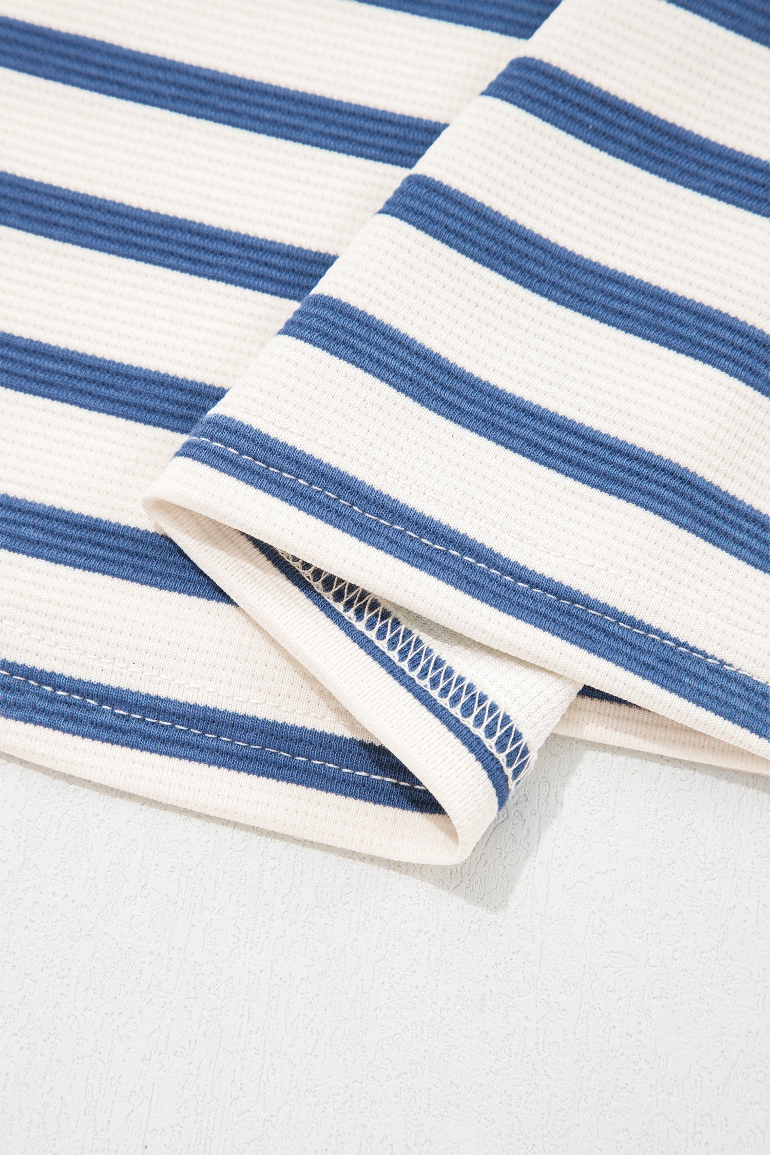 Striped Short Puff Sleeve Colour Block Polo Collar Blouse