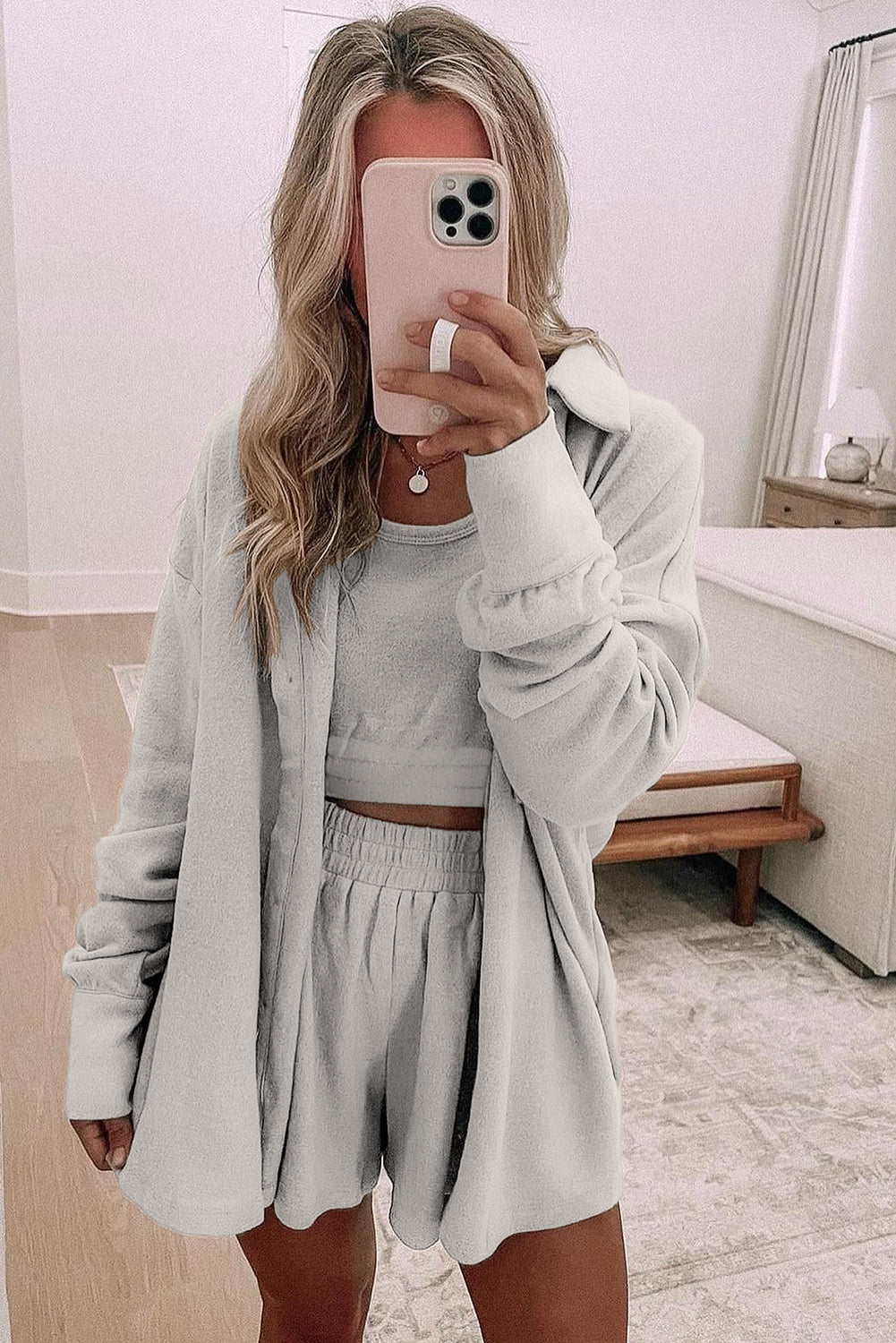 3 Pcs Crop Tank Top Shorts with Cardigan Lounge Set