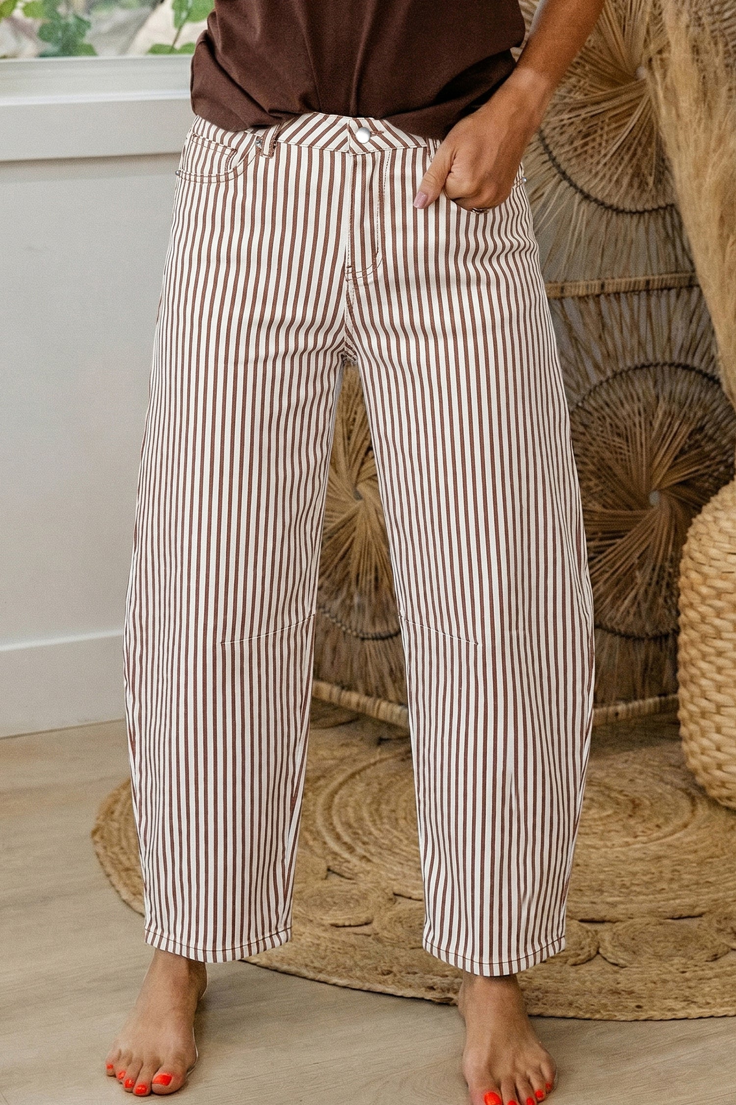 Striped Casual Barrel Jeans