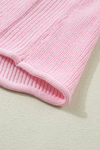 Pink Solid Color Knit V Neck Button Front Sweater Vest