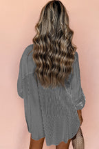 Striped Roll-tab Sleeve Pocketed Long Shirt
