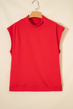 Solid Color High Neck Cap Sleeve Loose Top