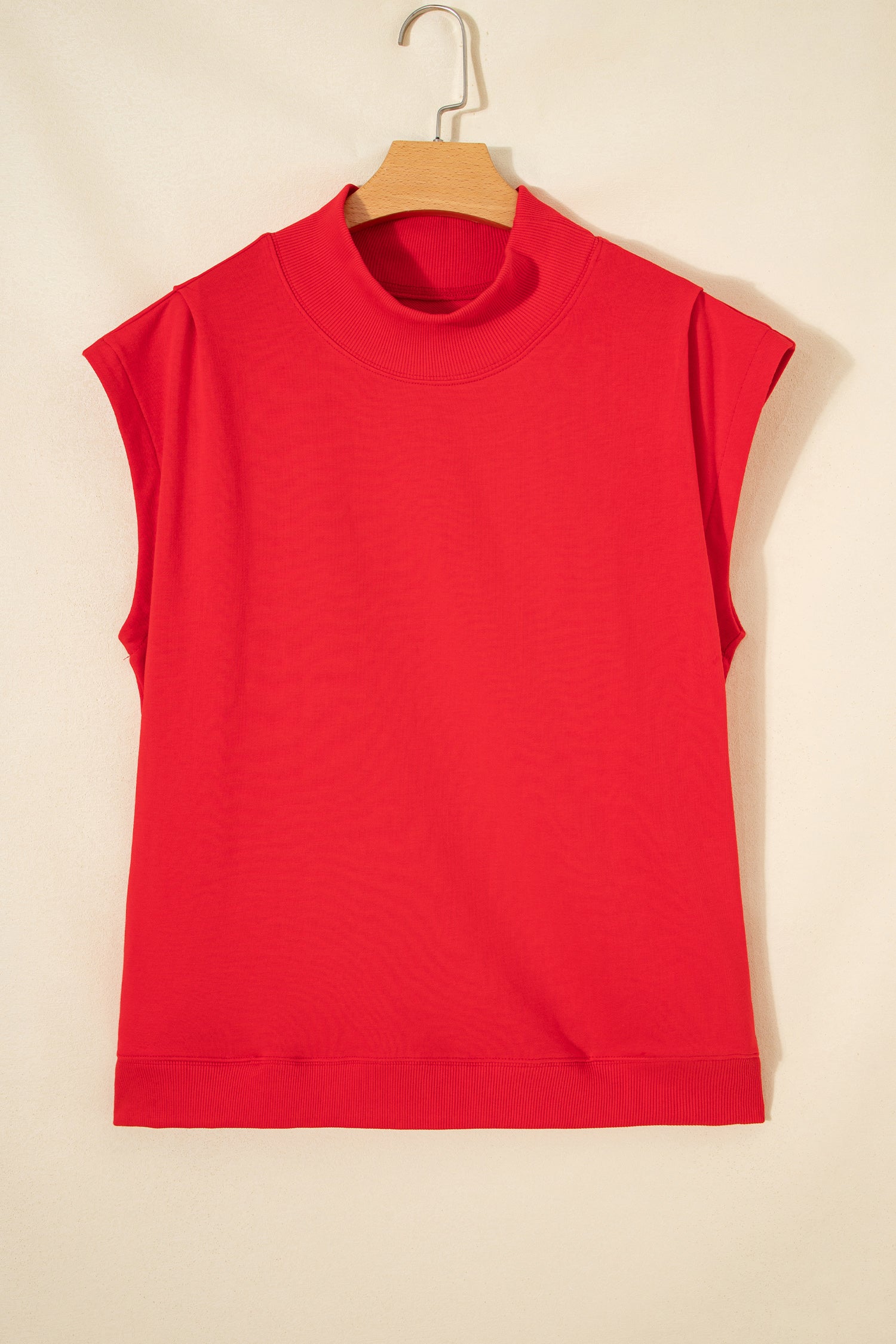 Solid Color High Neck Cap Sleeve Loose Top
