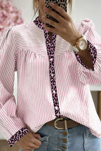 Stripe Leopard Patchwork Long Sleeve Shirt