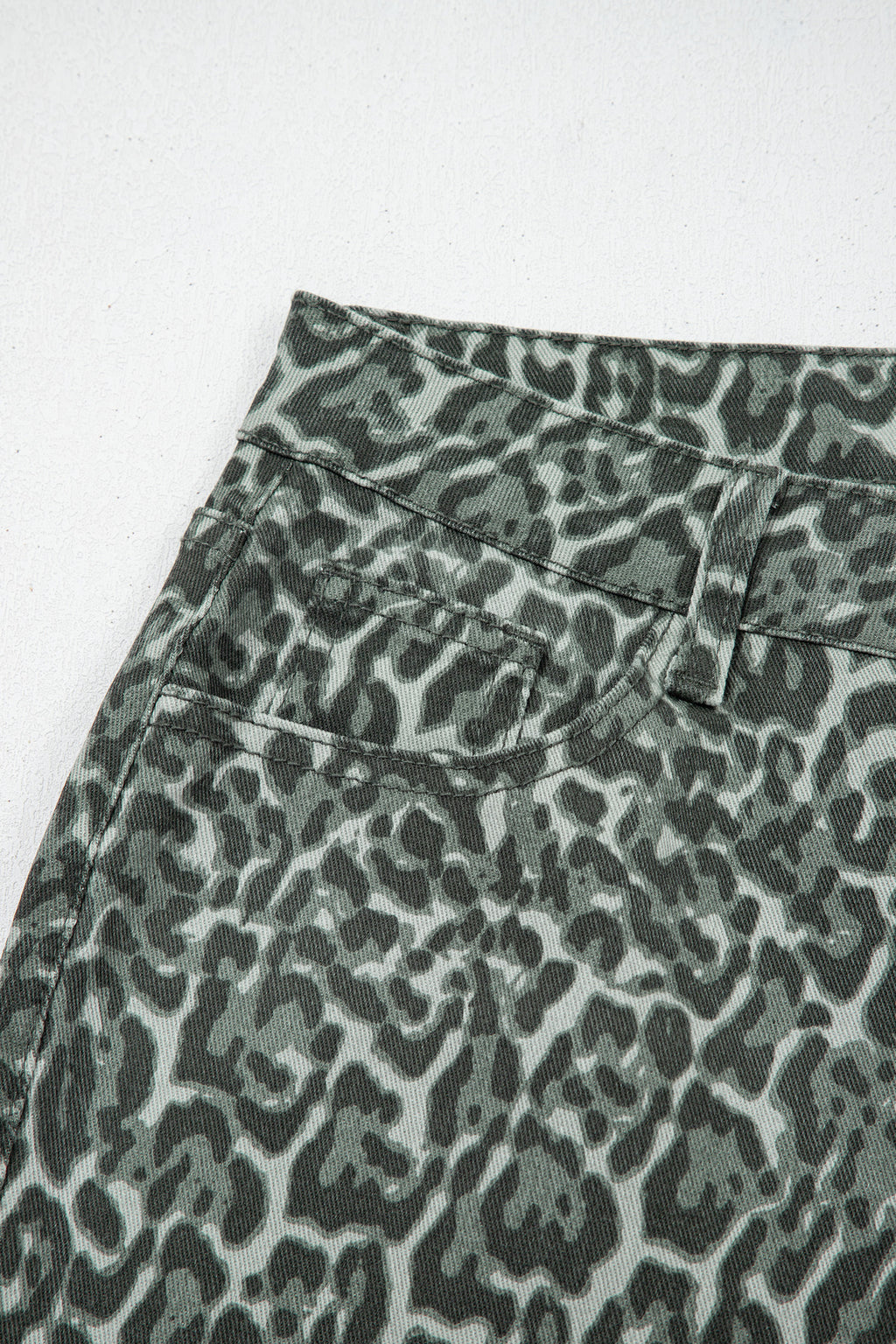 Grey Leopard Frayed Edge Wide Leg High Waist Jeans