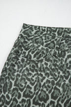 Grey Leopard Frayed Edge Wide Leg High Waist Jeans