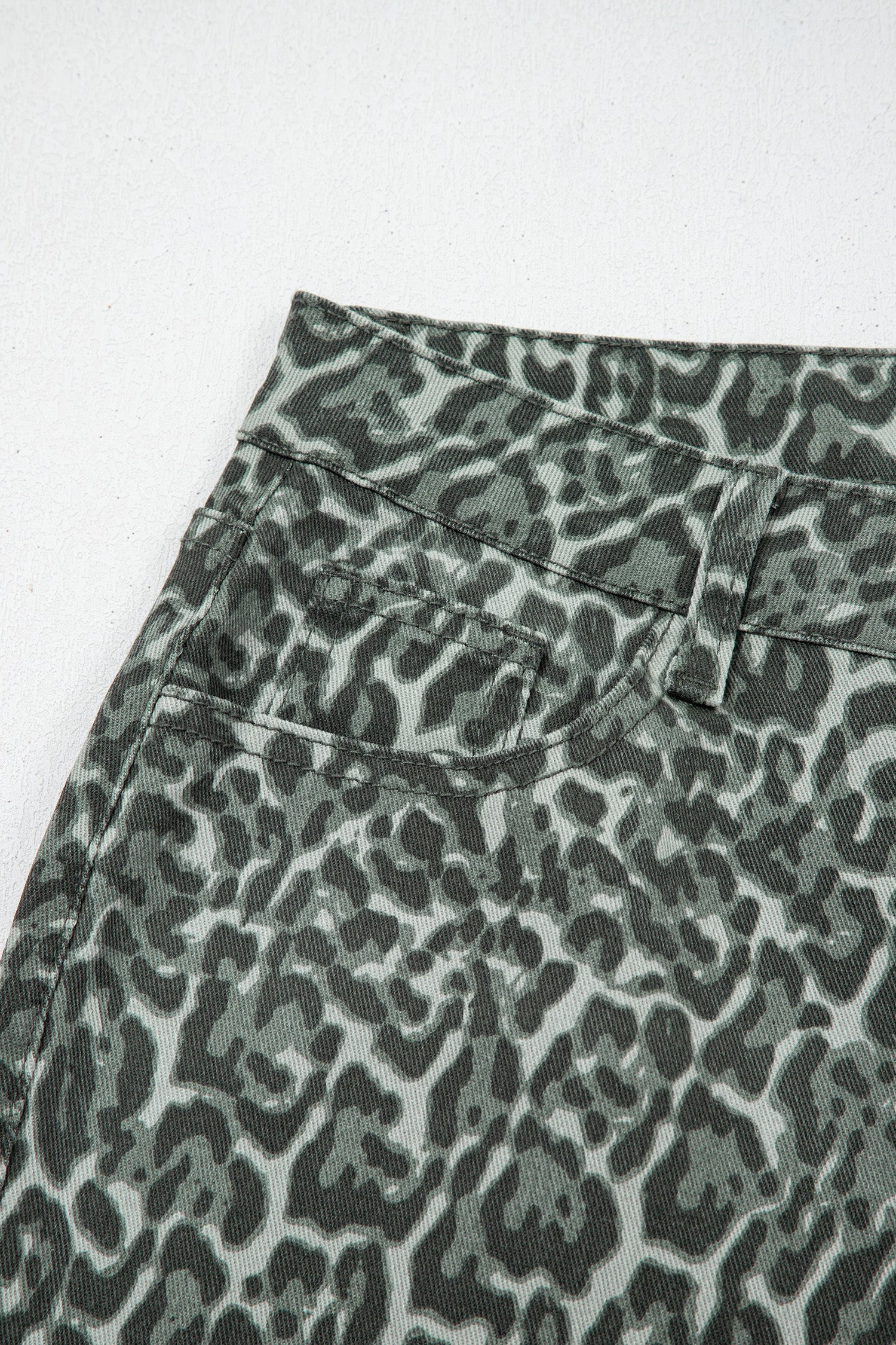 Grey Leopard Frayed Edge Wide Leg High Waist Jeans
