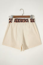 Leopard Contrast Sash Belt Pleated Wide Leg Shorts