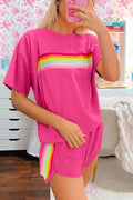 Vibrant Striped Detail Athleisure 2pcs Short Set