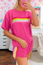 Vibrant Striped Detail Athleisure 2pcs Short Set