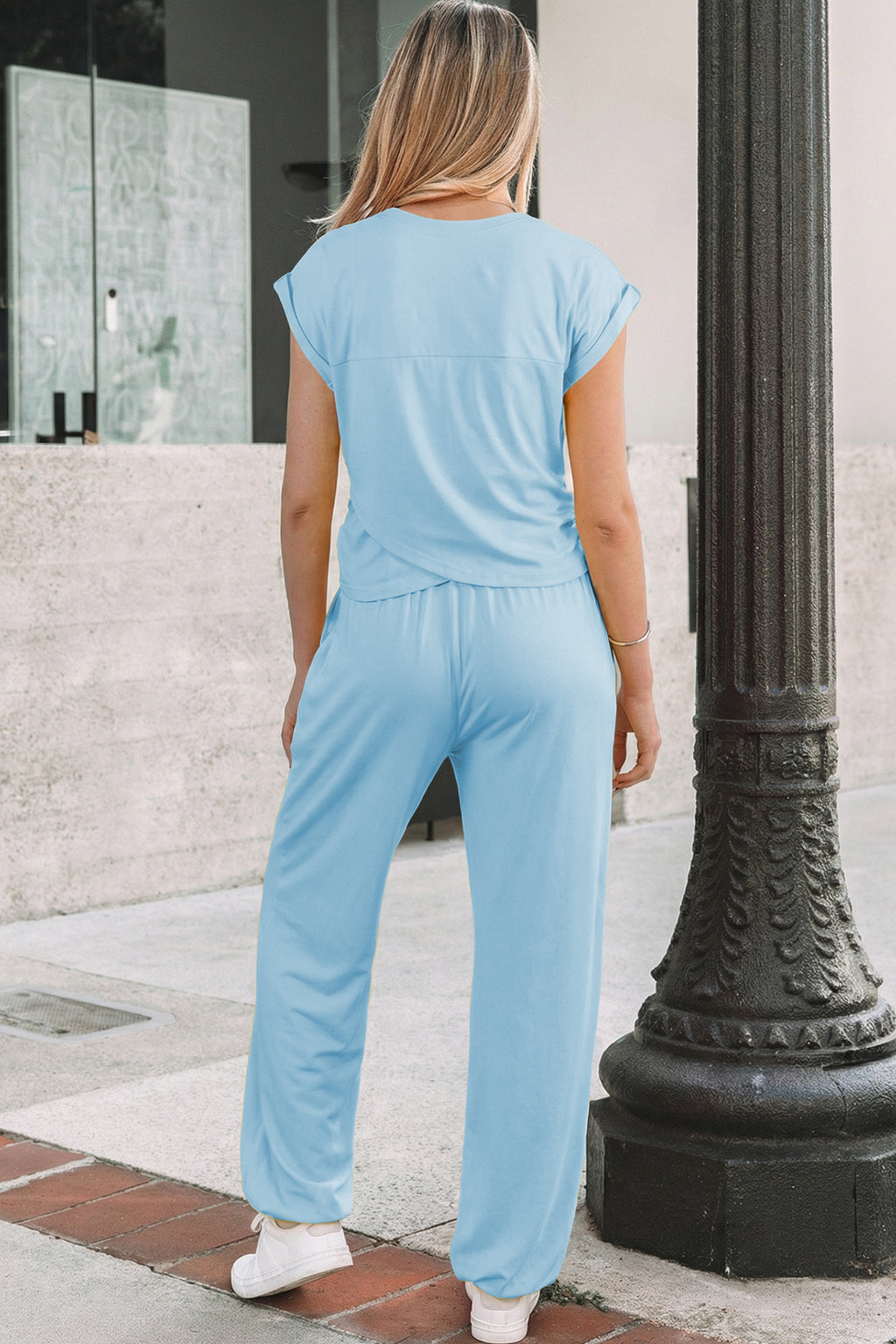 Solid Colour Cropped Tank Top and Jogger Pants Set