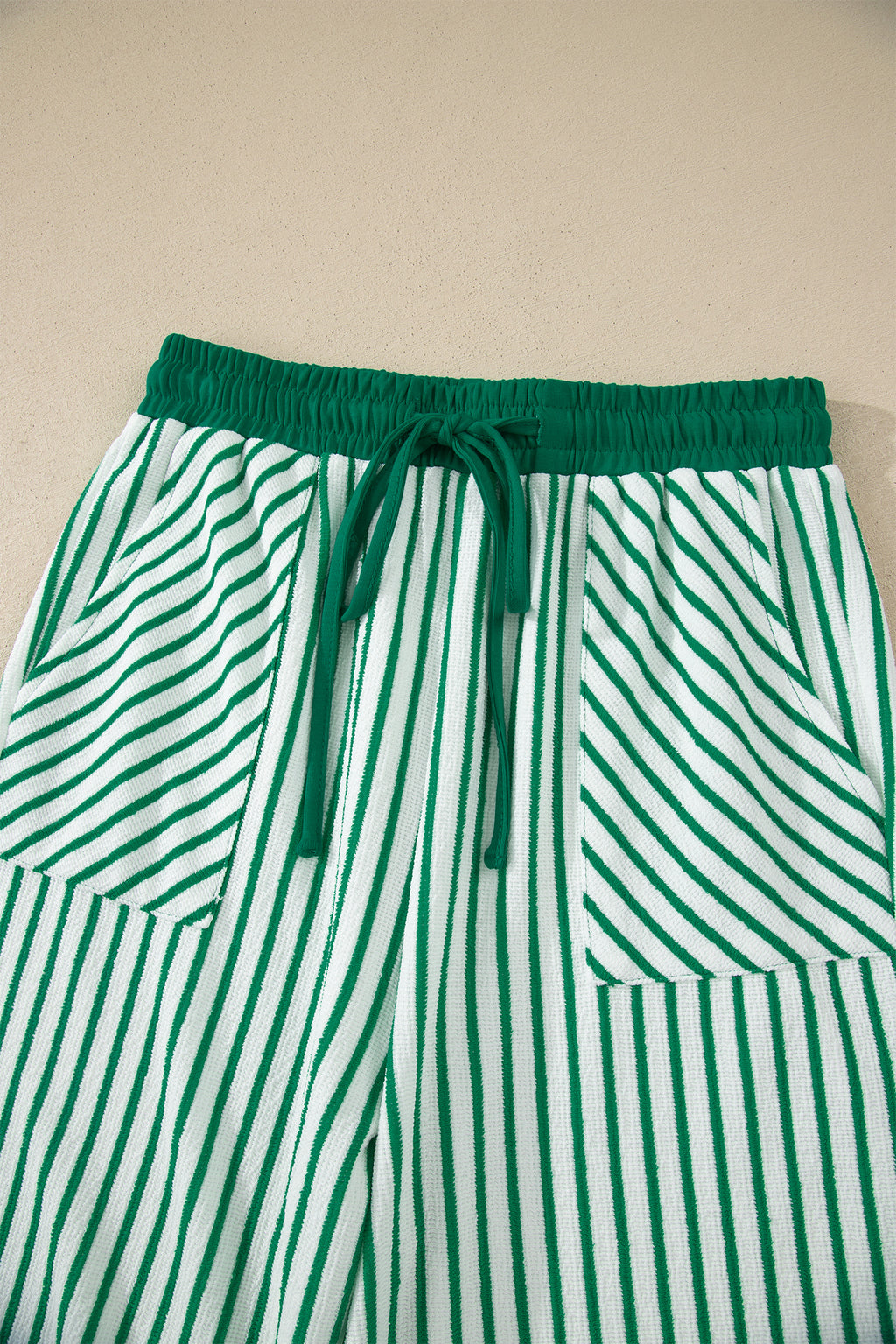 Striped Crew Neck Tee Drawstring Waist Cropped Pants Set