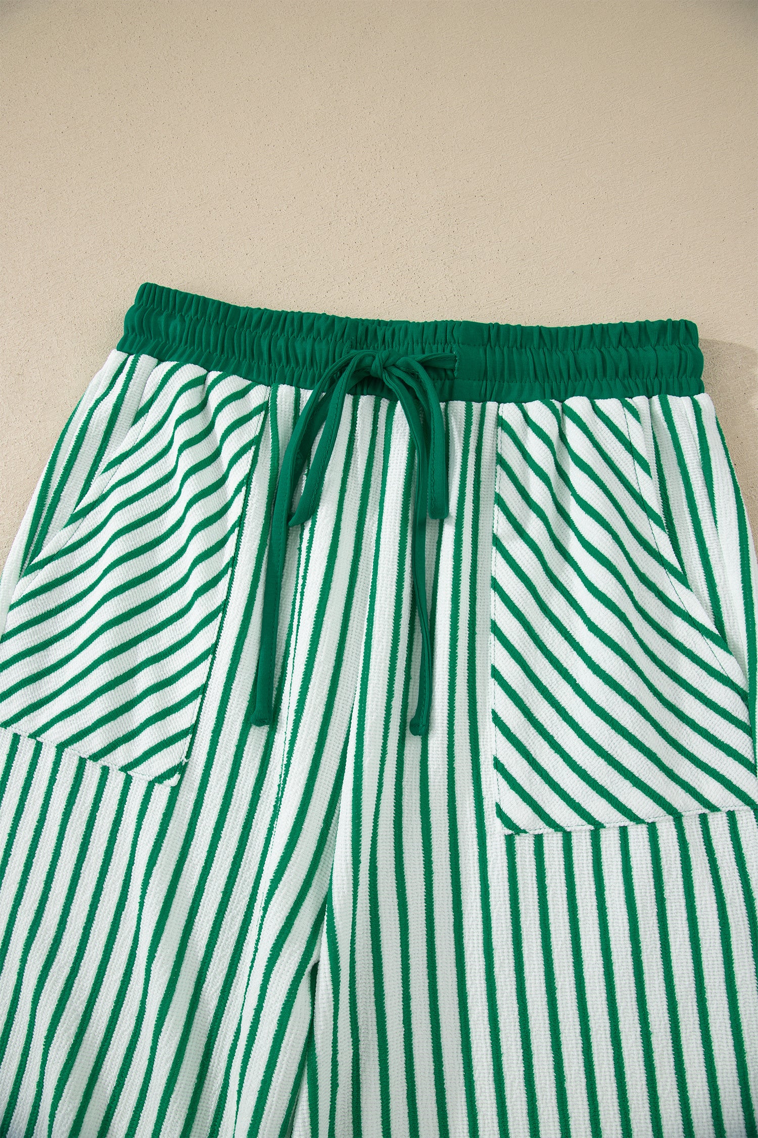Striped Crew Neck Tee Drawstring Waist Cropped Pants Set