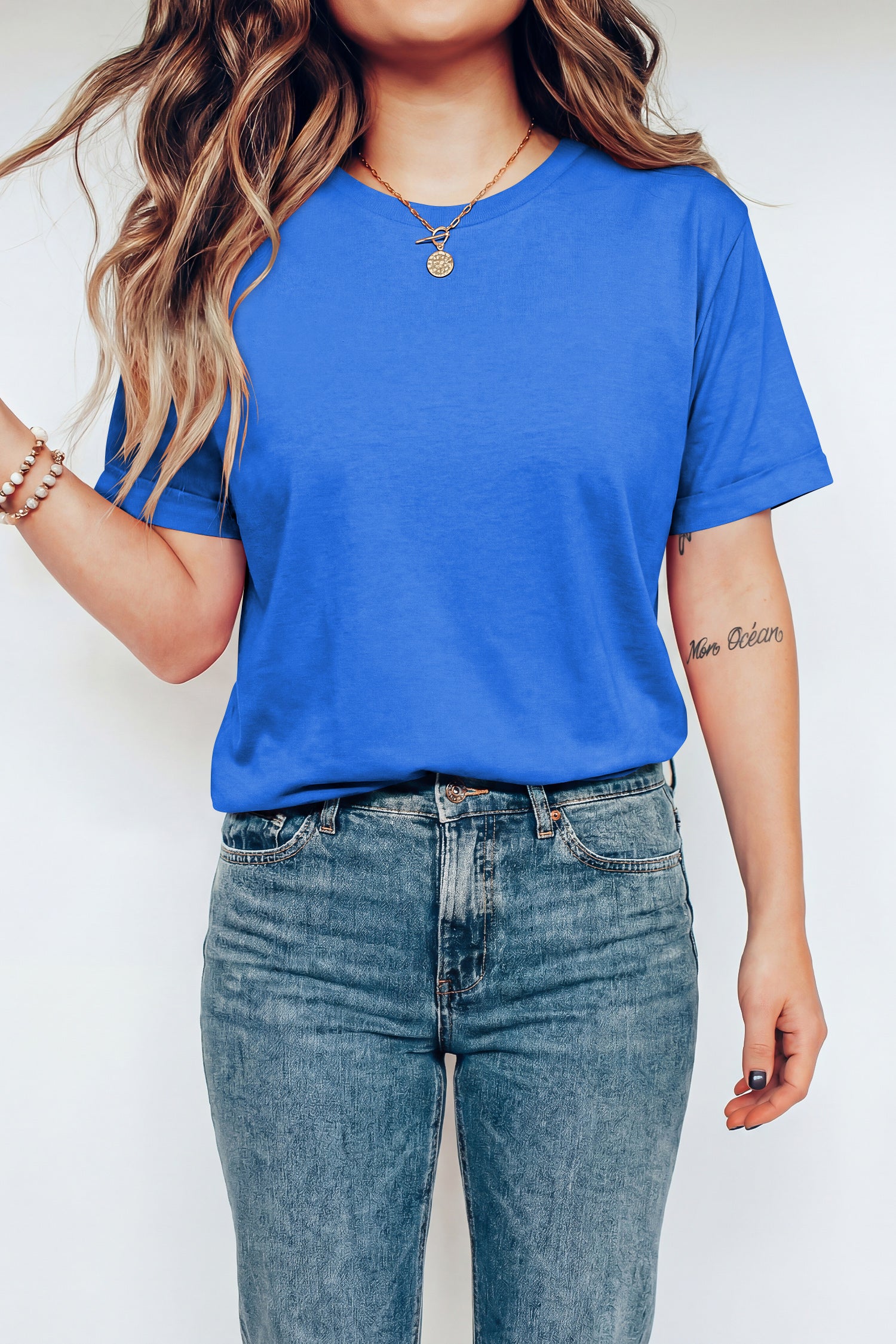 Casual Plain Crew Neck Tee