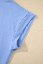 Beau Blue Plus Size Solid Scalloped Hem Button Neck Pullover Mini Dress