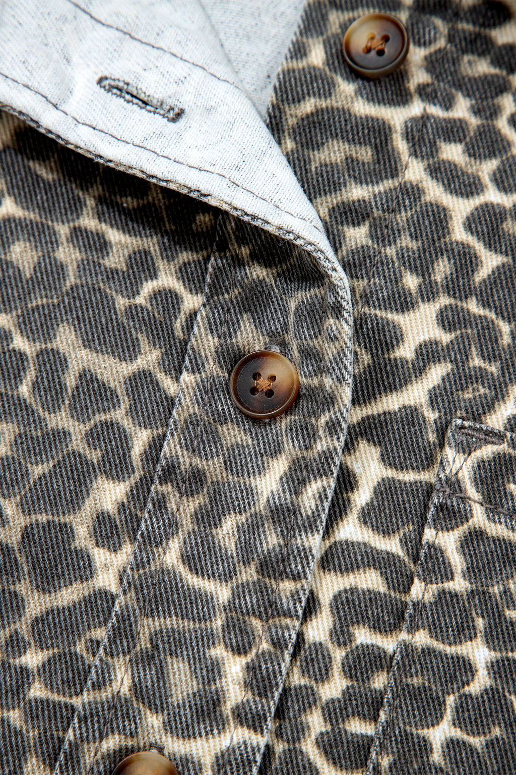 Grey Vintage Leopard Print Short Sleeve Loose Cotton Denim Shirt