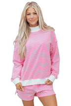 Pink Stripe Oversize Mock Neck Sweatshirt and Shorts Set