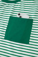 Striped Crew Neck Tee Drawstring Waist Cropped Pants Set