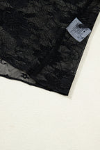 Black Floral Lace Mesh Short Sleeve Sheer Top