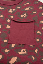 Red Leopard Print Cap Sleeve Knitted Top