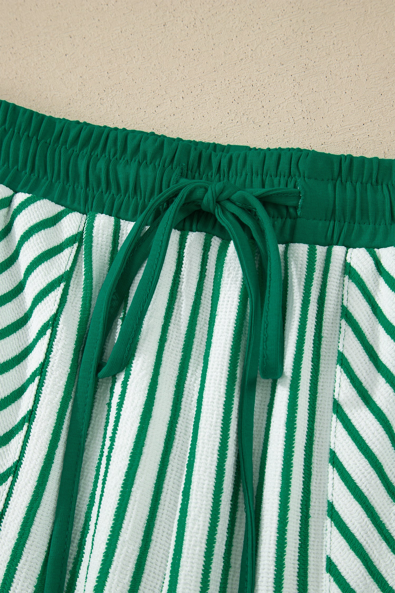 Striped Crew Neck Tee Drawstring Waist Cropped Pants Set