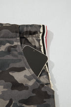 Camouflage Print Striped Side Panel Patchwork Drawstring Pants