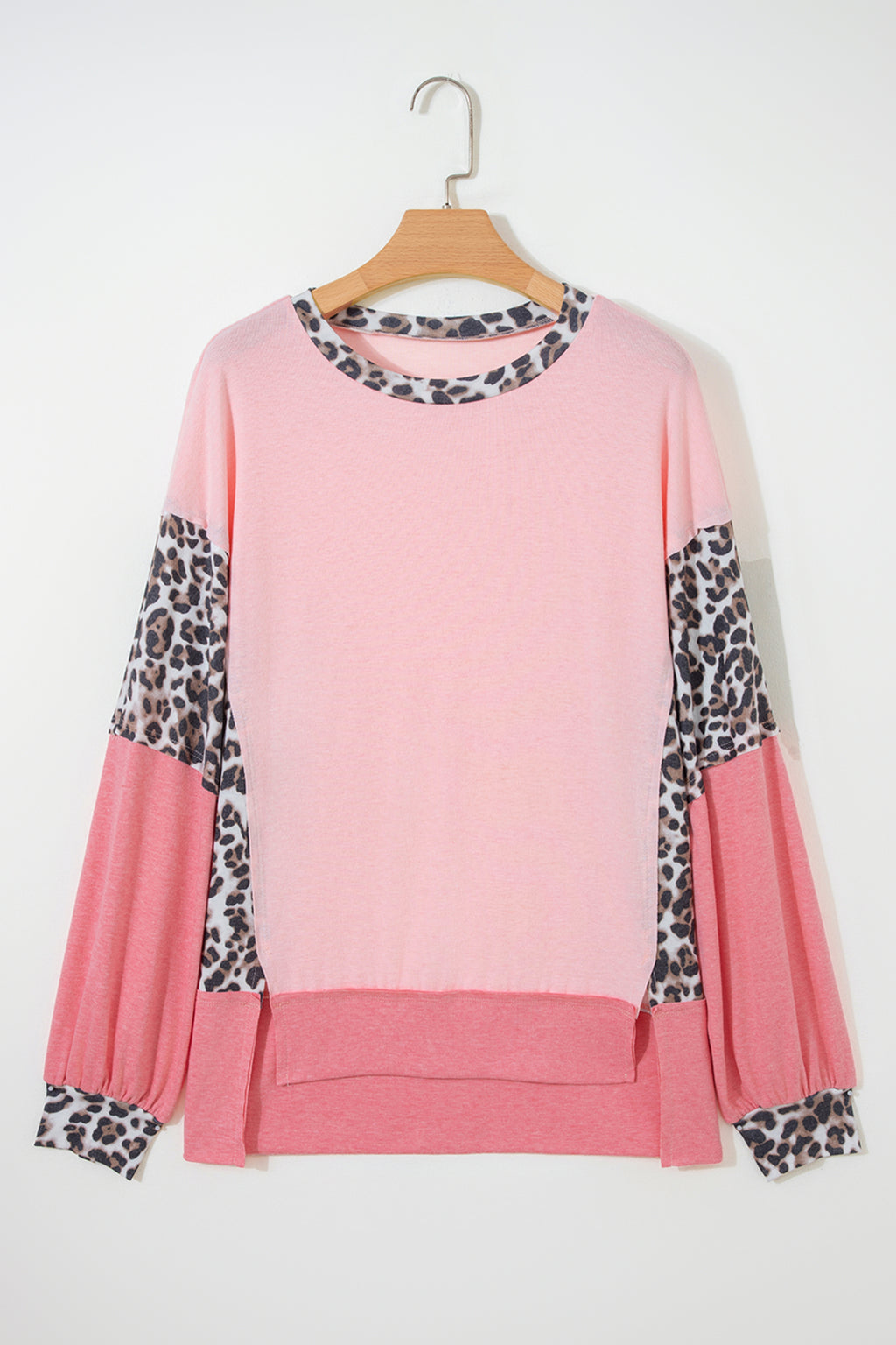 Color Block Leopard Patchwork Dolman Sleeve High Low Baggy Sweatshirt