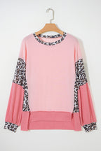 Color Block Leopard Patchwork Dolman Sleeve High Low Baggy Sweatshirt
