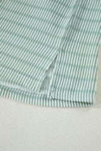 Striped Raised Rib Loose Tee Drawstring Elastic Waist 2pcs Short Set