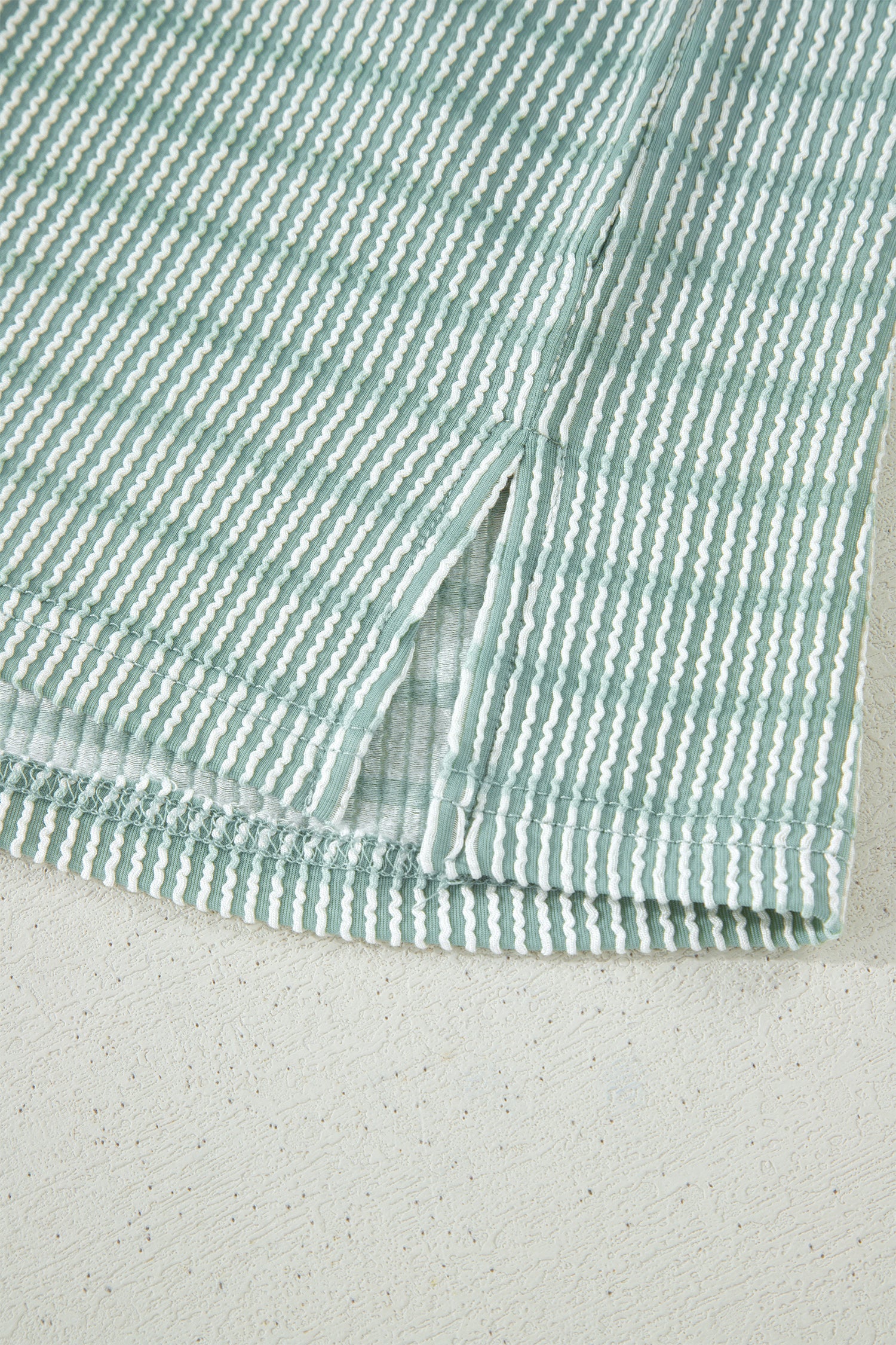 Striped Raised Rib Loose Tee Drawstring Elastic Waist 2pcs Short Set