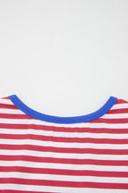 Striped Nautical Tie Contrast Trim Round Neck T Shirt Mini Dress