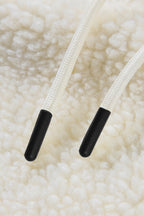 Beige Fleece Zip Up Drawstring Hooded Pocketed Jacket