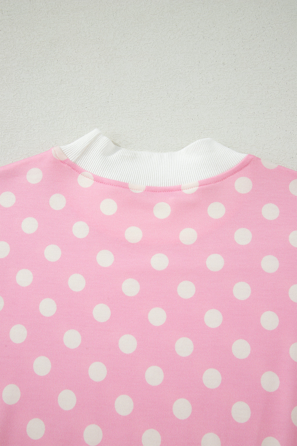 Polka Dot Print Color Block Trim Mock Neck Short Set