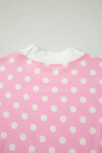 Polka Dot Print Color Block Trim Mock Neck Short Set