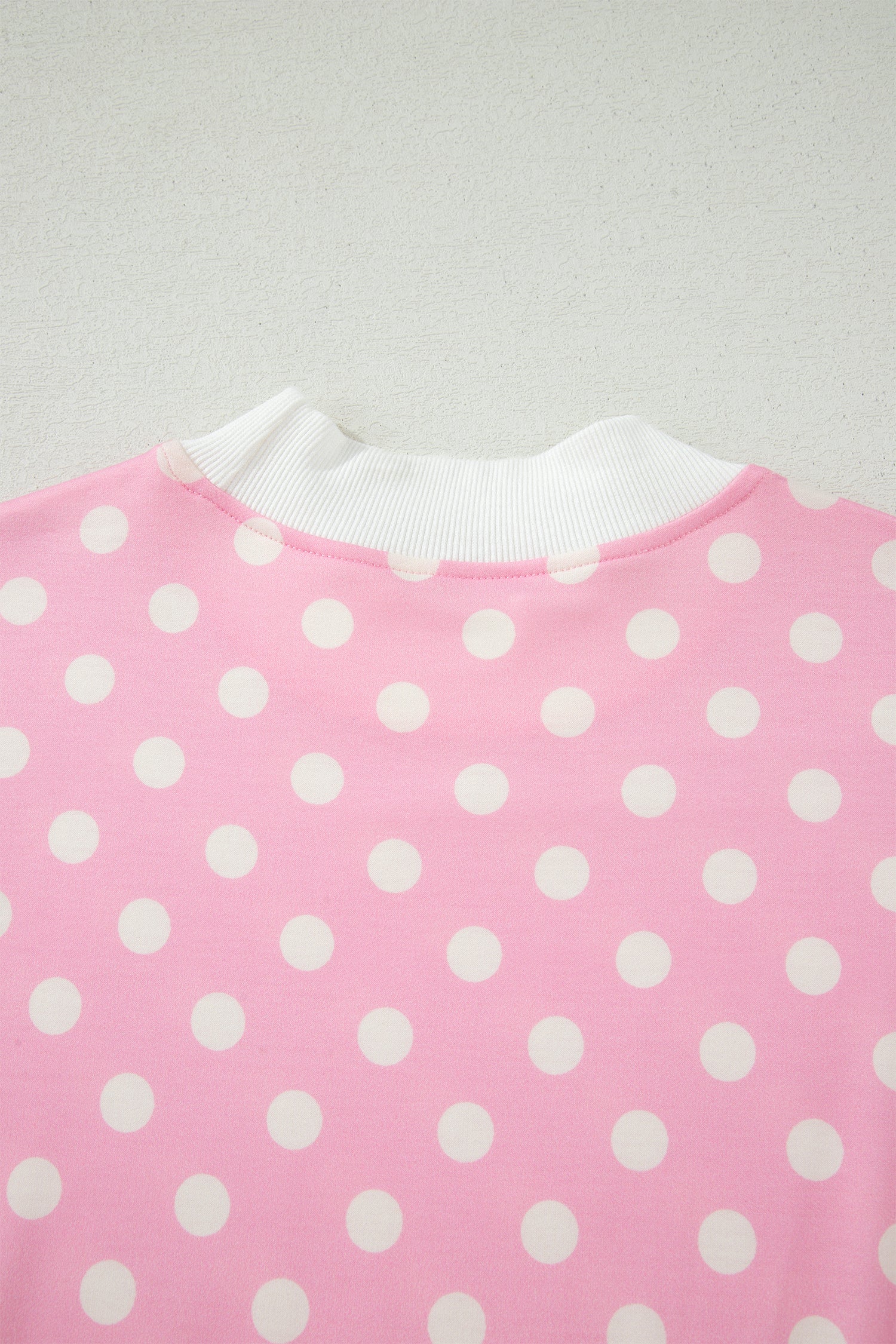 Polka Dot Print Color Block Trim Mock Neck Short Set