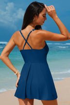 Patchwork Crossed Straps One Piece Swim Dress