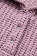 Light Pink Solid Color Textured Snap Button Collared Baggy Top
