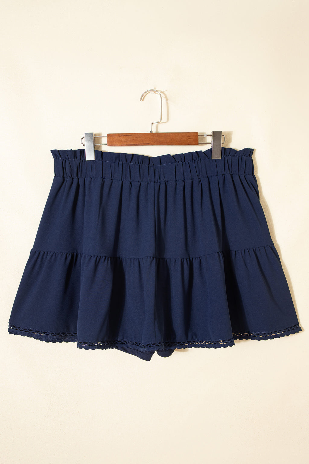Plus Size Frilled Elastic Waist Lace Trim Boho Ruffled Shorts